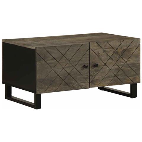 Tavolino Da Salotto Nero 80x50x40 Cm In Legno Massello Di Mango - Foto 1