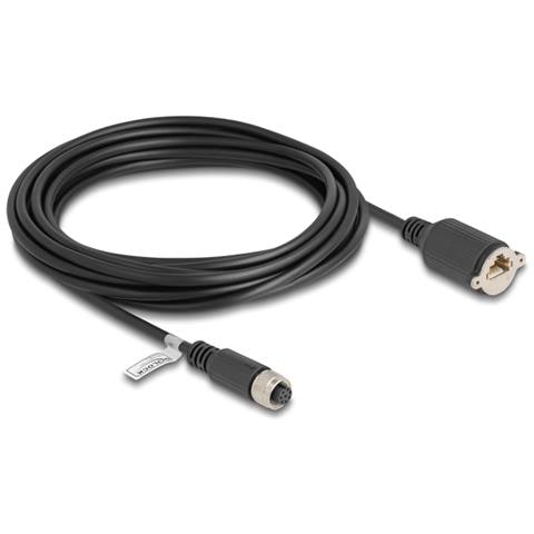 Cavo M12 codificato A da 8 pin femmina per RJ45 femmina per installazione Cat. 5e FTP da 5 m nero - Foto 1