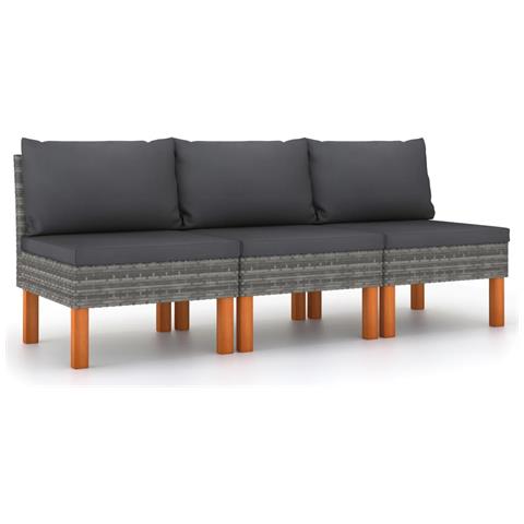 Lusso Casadino -  Divani Centrali 3 Pz Polyrattan E Legno Massello Di Eucalipto - Foto 2