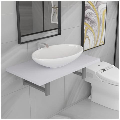 Set Mobili Da Bagno 2 Pz Ceramica Bianco - Foto 8