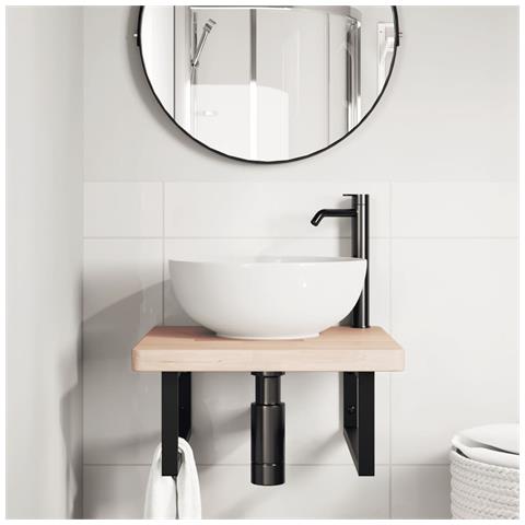 Ripiano A Parete Per Lavabo In Acciaio E Massello Di Rovere - Foto 2