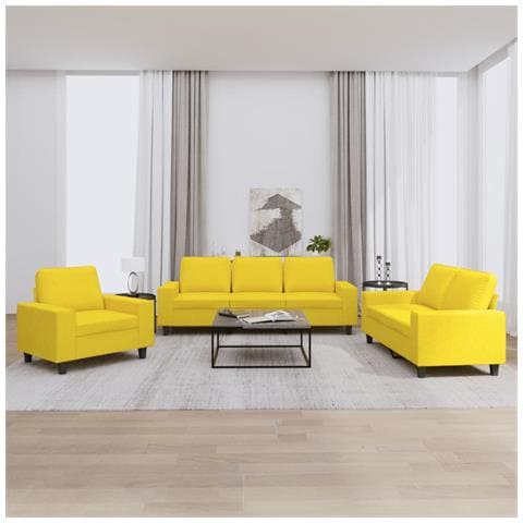 Set Di Divani 3 Pz Giallo Chiaro In Tessuto - Foto 8