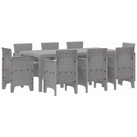 Set da Pranzo Giardino 9 Pezzi con Cuscini Grigio Chiaro in Polyrattan - Foto 1