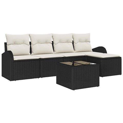 Set da giardino  5 pezzi con cuscini rattan polyrattan marrone, Divano da giardino  2 posti con contenitore e cuscini rattan polyrattan nero - Foto 1