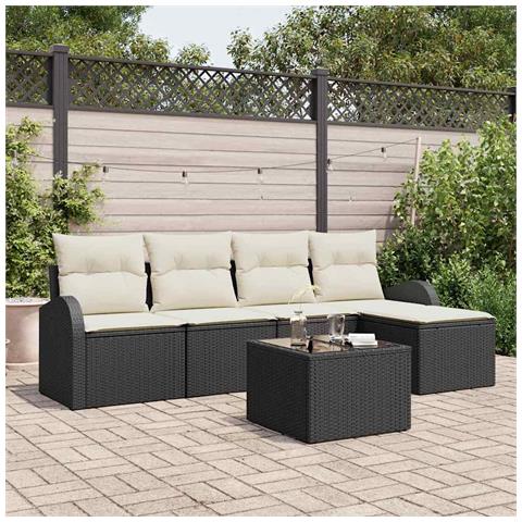 Set da giardino  5 pezzi con cuscini rattan polyrattan marrone, Divano da giardino  2 posti con contenitore e cuscini rattan polyrattan nero - Foto 2