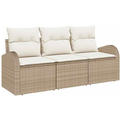 Set divano da giardino 3 pezzi con cuscini Beige Polyrattan - Foto 1