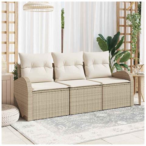Set divano da giardino 3 pezzi con cuscini Beige Polyrattan - Foto 2