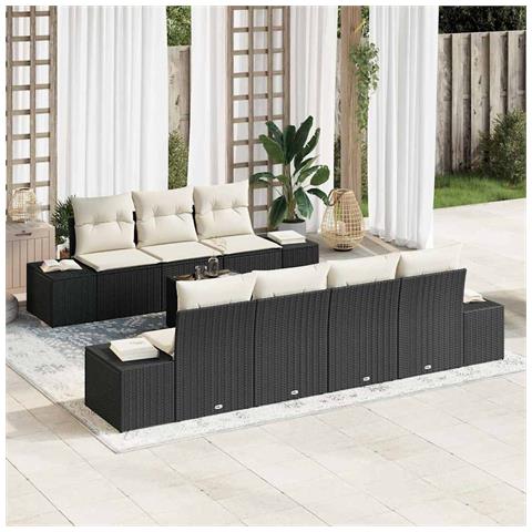 Set Divano da Giardino da 8 Pezzi con Cuscini Nero Polyrattan - Foto 2