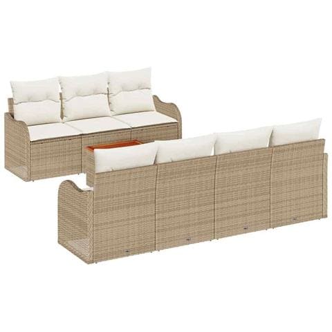 Set Divano Giardino da 8 Pezzi con Cuscini Beige Polirattan Acacia, Divano Giardino a 2 Posti con Cuscini Beige Polirattan - Foto 1