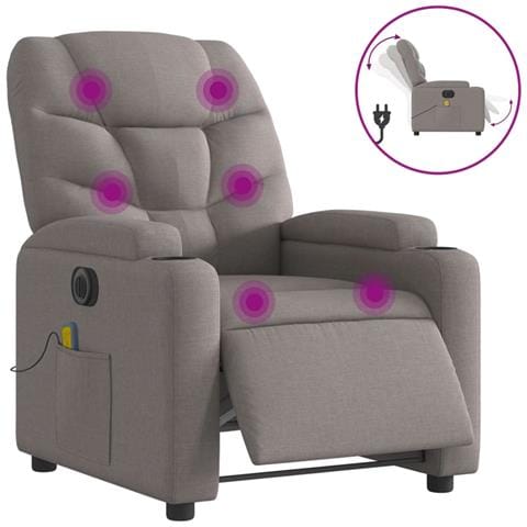 Poltrona Massaggiante Reclinabile Elettrica Tortora in Tessuto - Foto 1