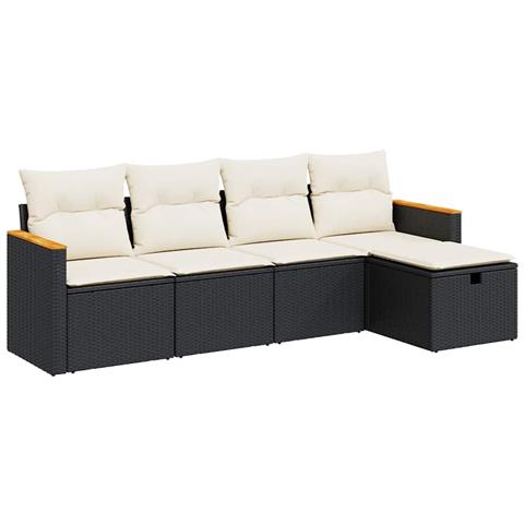 Set Divani da Giardino 5 pz con Cuscini in Polyrattan Nero - Foto 1