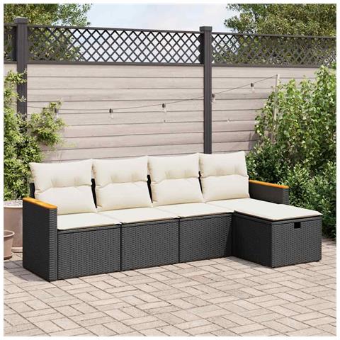 Set Divani da Giardino 5 pz con Cuscini in Polyrattan Nero - Foto 2