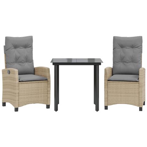Set Pranzo da Giardino 3 pz con Cuscini Beige Misto Polyrattan - Foto 1
