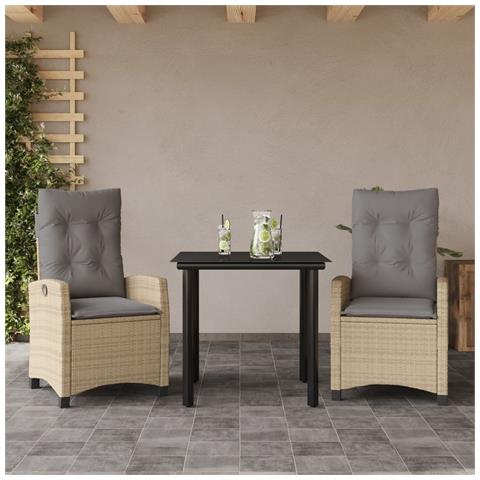 Set Pranzo da Giardino 3 pz con Cuscini Beige Misto Polyrattan - Foto 2