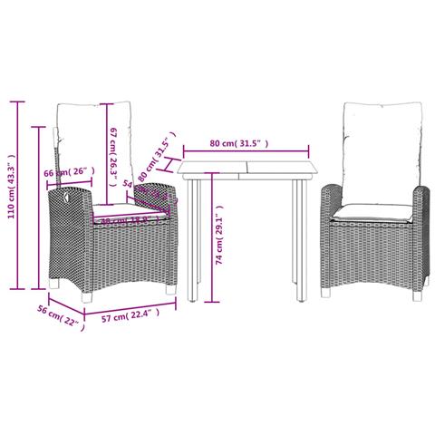 Set Pranzo da Giardino 3 pz con Cuscini Beige Misto Polyrattan - Foto 9