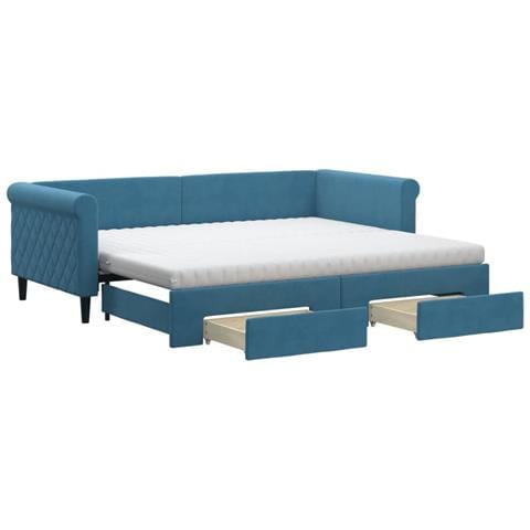 Divano Letto Estraibile con Cassetti Blu 90x200 cm in Velluto - Foto 1