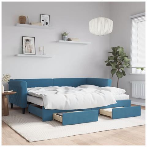 Divano Letto Estraibile con Cassetti Blu 90x200 cm in Velluto - Foto 2