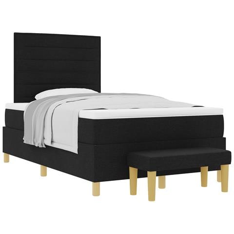 Letto a Molle con Materasso e Panchina Nero 120x190 cm Tessuto - Foto 1