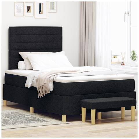 Letto a Molle con Materasso e Panchina Nero 120x190 cm Tessuto - Foto 2