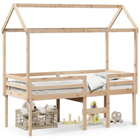 Letto a Soppalco con Tetto 90x200 cm in Legno di Pino - Foto 1