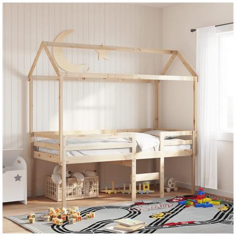 Letto a Soppalco con Tetto 90x200 cm in Legno di Pino - Foto 2