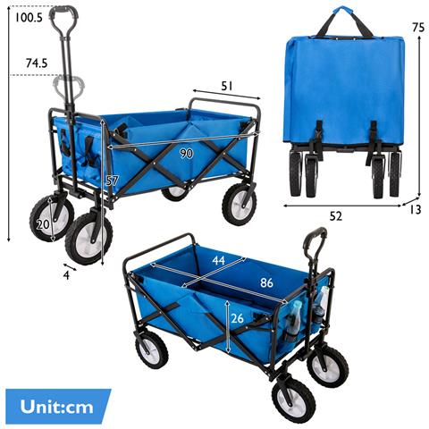 Carrello Pieghevole Per Tutti I Terreni Station Wagon, Carretto A Mano Da Giardino, Portabicchieri In Rete, Maniglie Regolabili, Borsa In Tessuto, Blu - Foto 2