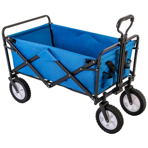 Carrello Pieghevole Per Tutti I Terreni Station Wagon, Carretto A Mano Da Giardino, Portabicchieri In Rete, Maniglie Regolabili, Borsa In Tessuto, Blu - Foto 4