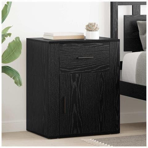 Armadio da Notte Rovere nero 50 x 36 x 60 cm Legno multistrato - Foto 2