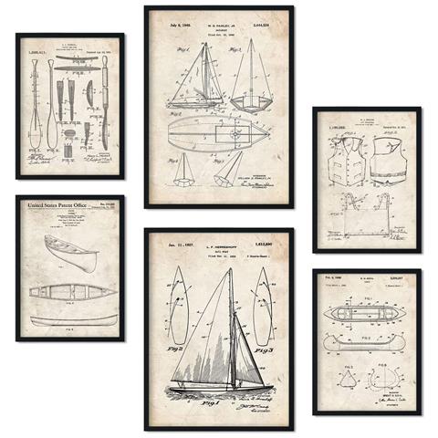 Set Di 6 Stampe Poster Con Brevetti Di Barche Poster Con Immagini Di Brevetti Retrò Design D'interni In Stile Vintage A3 & A4 Senza Cornice - Foto 1