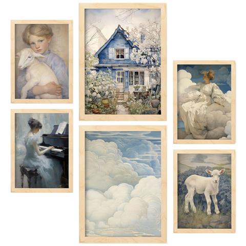 Set Di 6 Stampe Romantico Blu Nelle Frasi Per Bambini Dipinti Decorativi Estetici Per Il Tuo Soggiorno A Casa A3 & A4 Telaio In Legno Chiaro - Foto 1
