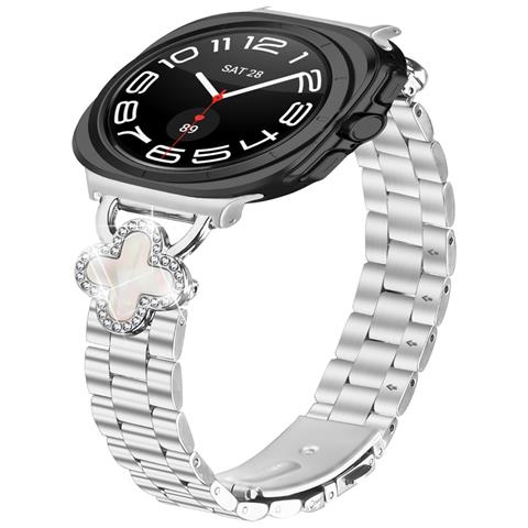 Cinturino In Acciaio Inossidabile A Quadrifoglio Compatibile Con Samsung Galaxy Watch7 47mm - Argento - Foto 2