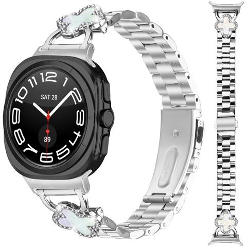 Cinturino In Acciaio Inossidabile A Quadrifoglio Compatibile Con Samsung Galaxy Watch7 47mm - Argento - Foto 1