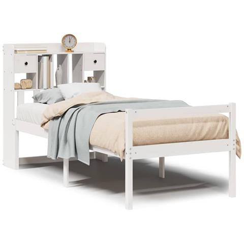 Letto Libreria senza Materasso Bianca 90x200 cm Legno di Pino - Foto 1