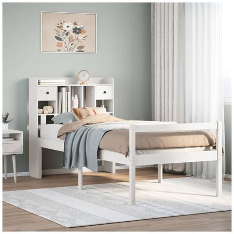 Letto Libreria senza Materasso Bianca 90x200 cm Legno di Pino - Foto 2