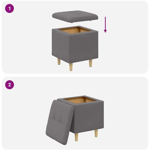Pouf contenitore Grigio 40 x 40 x 45 cm Pelle sintetica - Foto 9