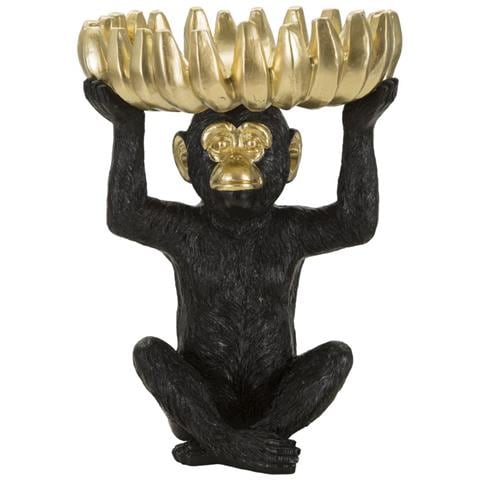 Scultura Scimmia Svuotatasche Con Banane In Resina Nera E Oro - Foto 1