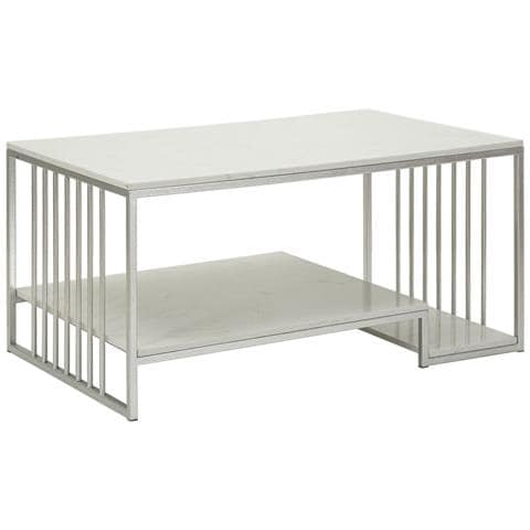 Tavolino Da Salotto Kayseri In Marmo Bianco E Ferro Argento 90x60x45 Cm - Foto 1
