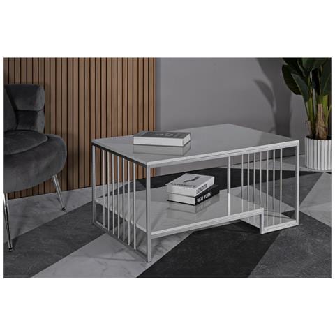 Tavolino Da Salotto Kayseri In Marmo Bianco E Ferro Argento 90x60x45 Cm - Foto 8