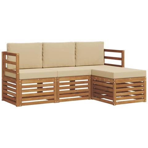 Set divani 4 pcs Naturale e Beige Legno di Acacia Massello - Foto 1