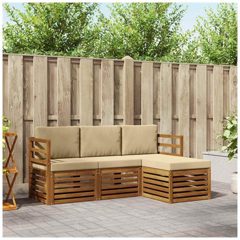 Set divani 4 pcs Naturale e Beige Legno di Acacia Massello - Foto 2