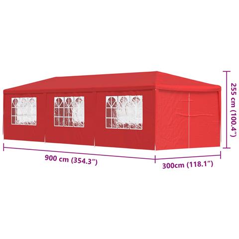 Tenda Party 900 x 300 x 255 cm Rosso PE e Acciaio - Foto 9