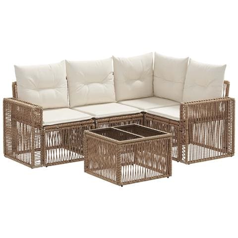Set Divano da Giardino 5 pcs Beige e Bianco Crema polyrattan - Foto 1