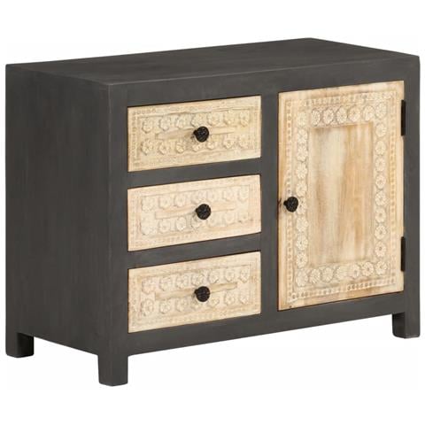 Credenza Bianco e Grigio 75x35x55 cm in Legno Massello di Mango - Foto 1