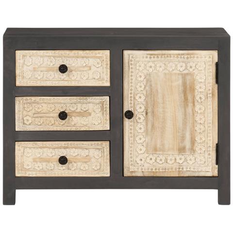 Credenza Bianco e Grigio 75x35x55 cm in Legno Massello di Mango - Foto 2