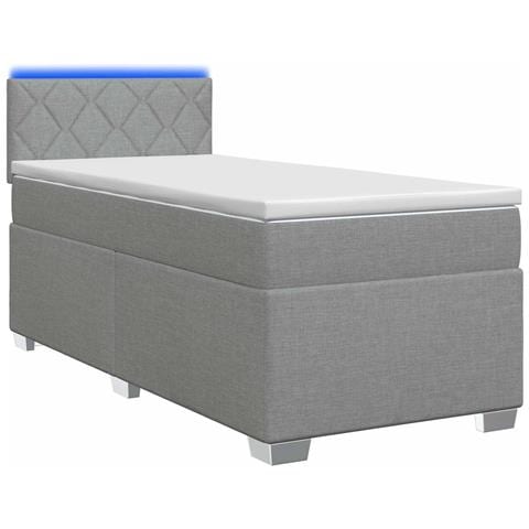 Letto con Box Spring, Materasso e LED Grigio Chiaro Singolo - Foto 1