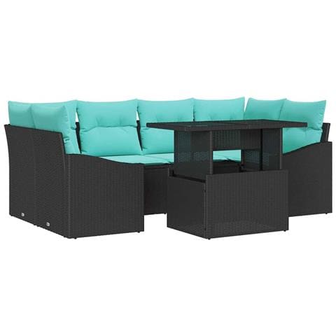 Set Divano da Giardino 7 pz Nero e Blu Poly Rattan - Foto 1
