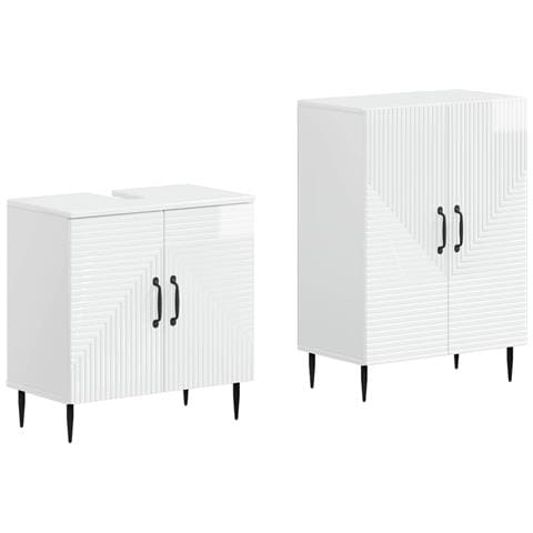 Set di Armadi da Bagno da 2 Pezzi HAARLEM Bianco Lucido - Foto 1