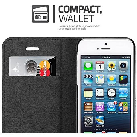 Cadorabo Custodia Compatibile Con Apple Iphone 5 / Iphone 5s / Iphone Se In Nero Di Notte - Coperchio Protettiva Con Chiusura Magnetica, Funzione Stand E Tasca Per Le Carte - Foto 2