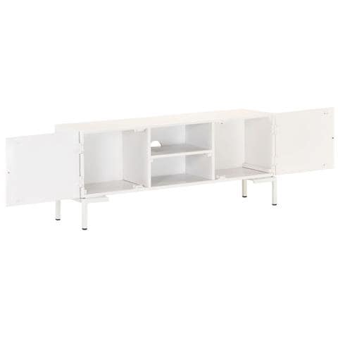 Mobile Porta Tv Bianco 115x30x46cm In Legno Massello Di Mango - Foto 2