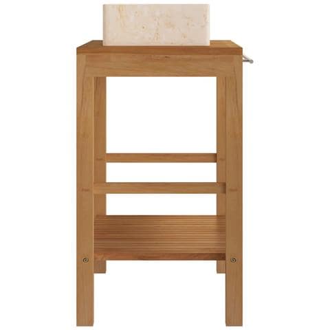 Armadietto Da Bagno In Legno Di Teak Con Lavabo In Marmo Crema - Foto 9